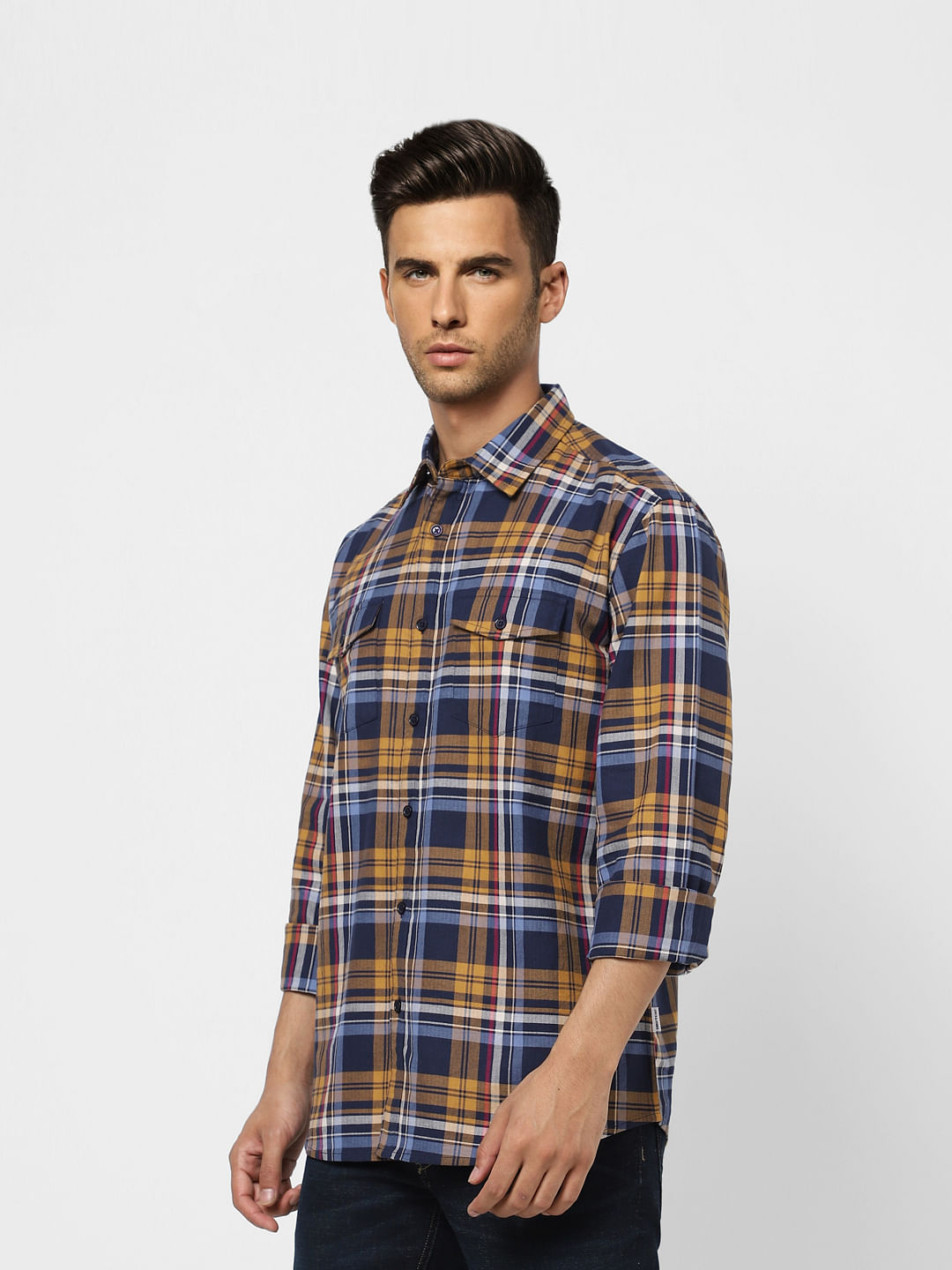 Navy Blue Check Full Sleeves Shirt