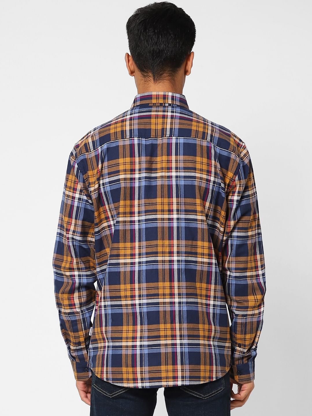 Navy Blue Check Full Sleeves Shirt