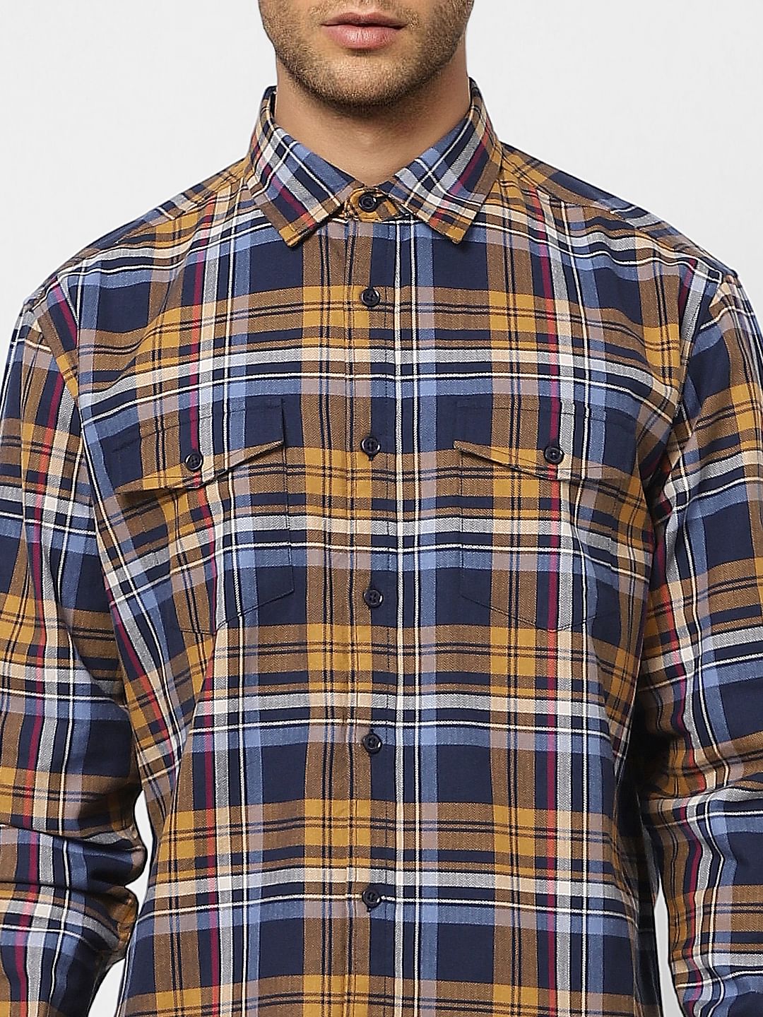 Navy Blue Check Full Sleeves Shirt