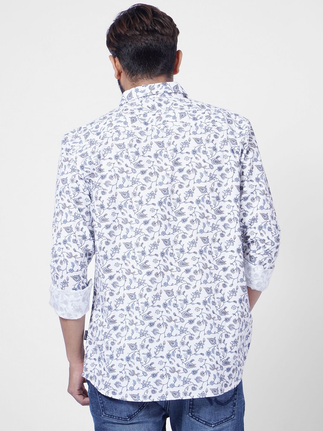 White Floral Full Sleeves Shirt