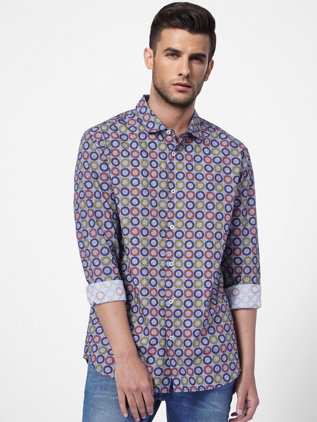 Blue Printed Full Sleeves Shirt