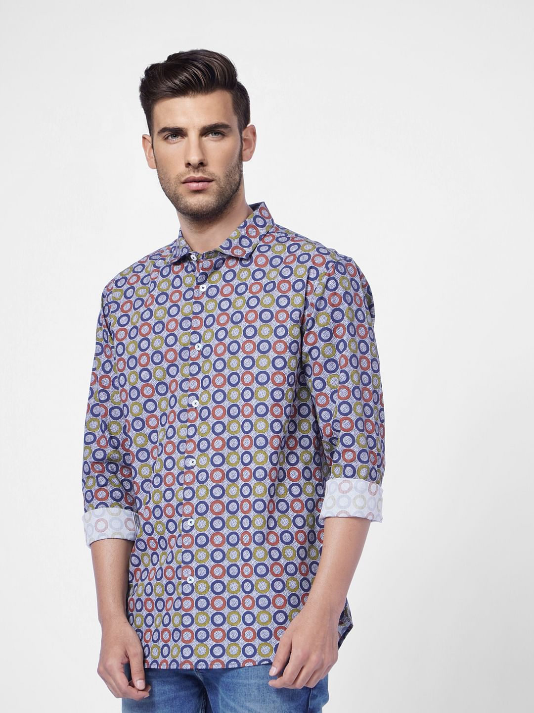 Blue Printed Full Sleeves Shirt