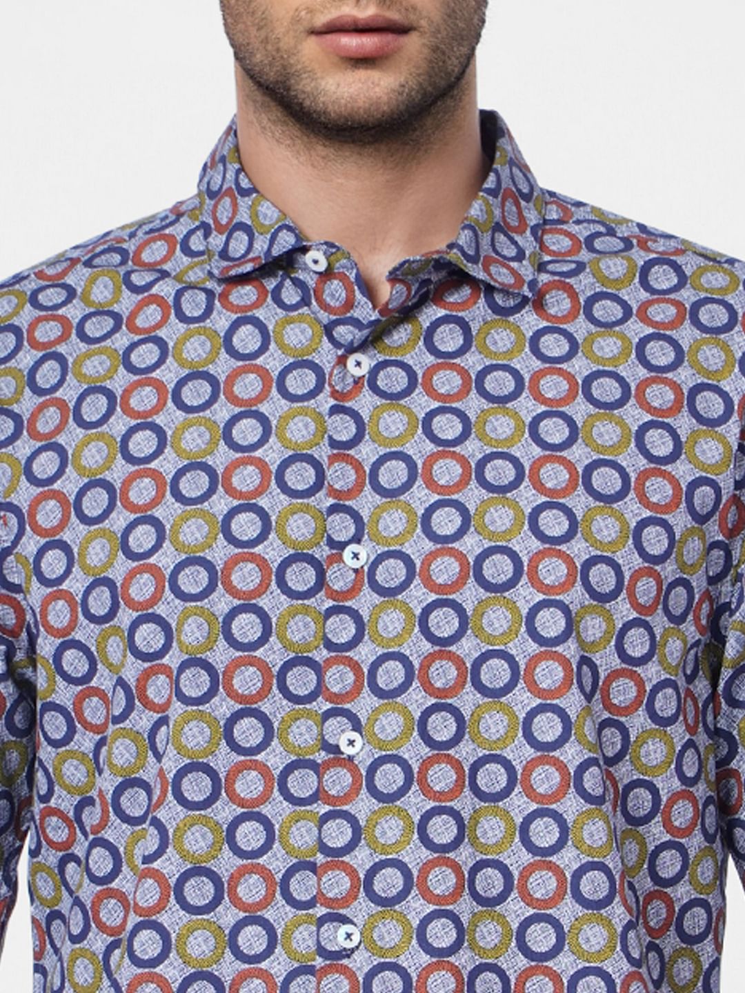 Blue Printed Full Sleeves Shirt