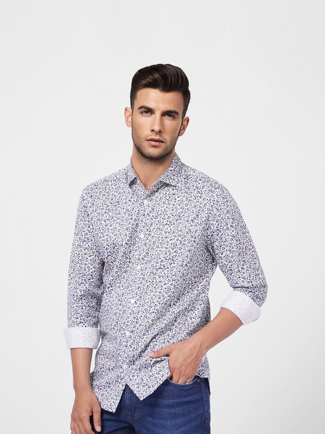 White Printed Full Sleeves Shirt