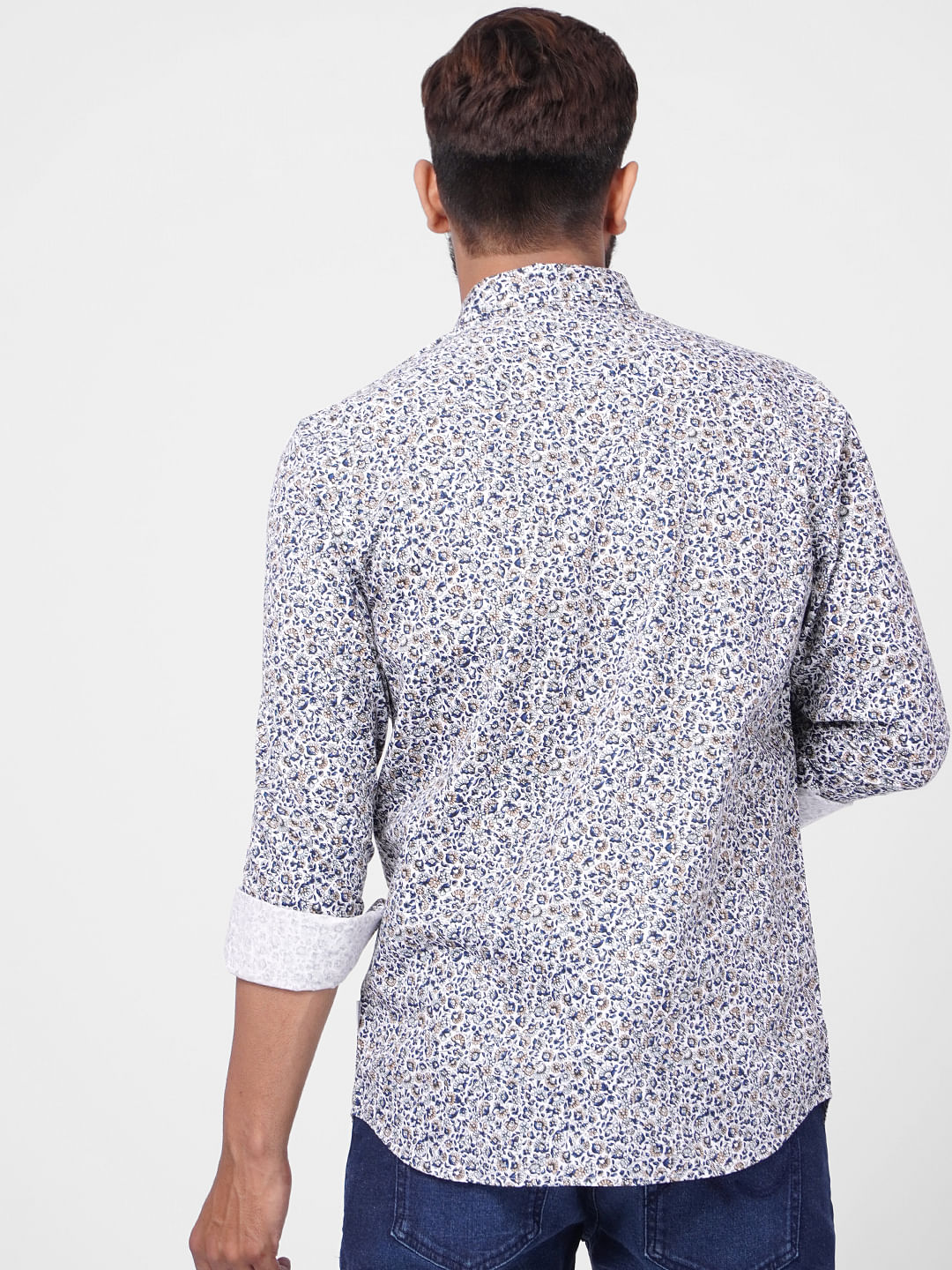 White Printed Full Sleeves Shirt