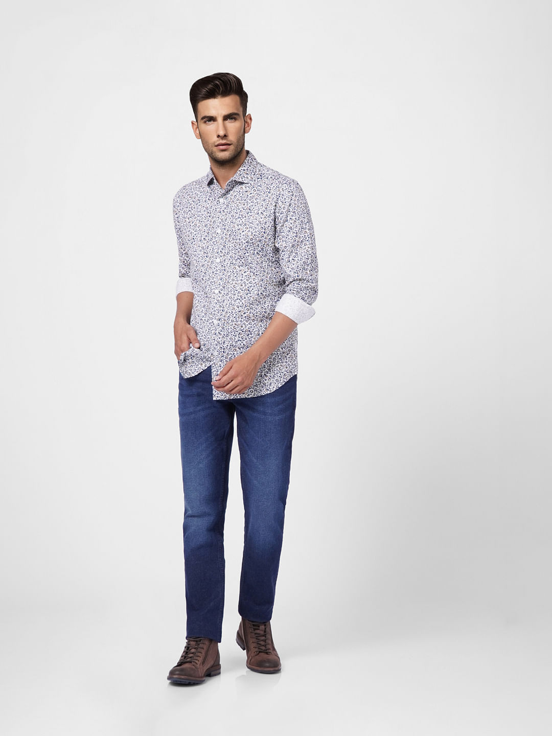 White Printed Full Sleeves Shirt