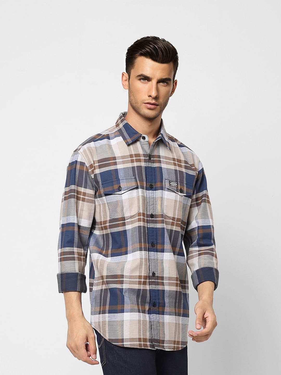 Beige Check Full Sleeves Shirt