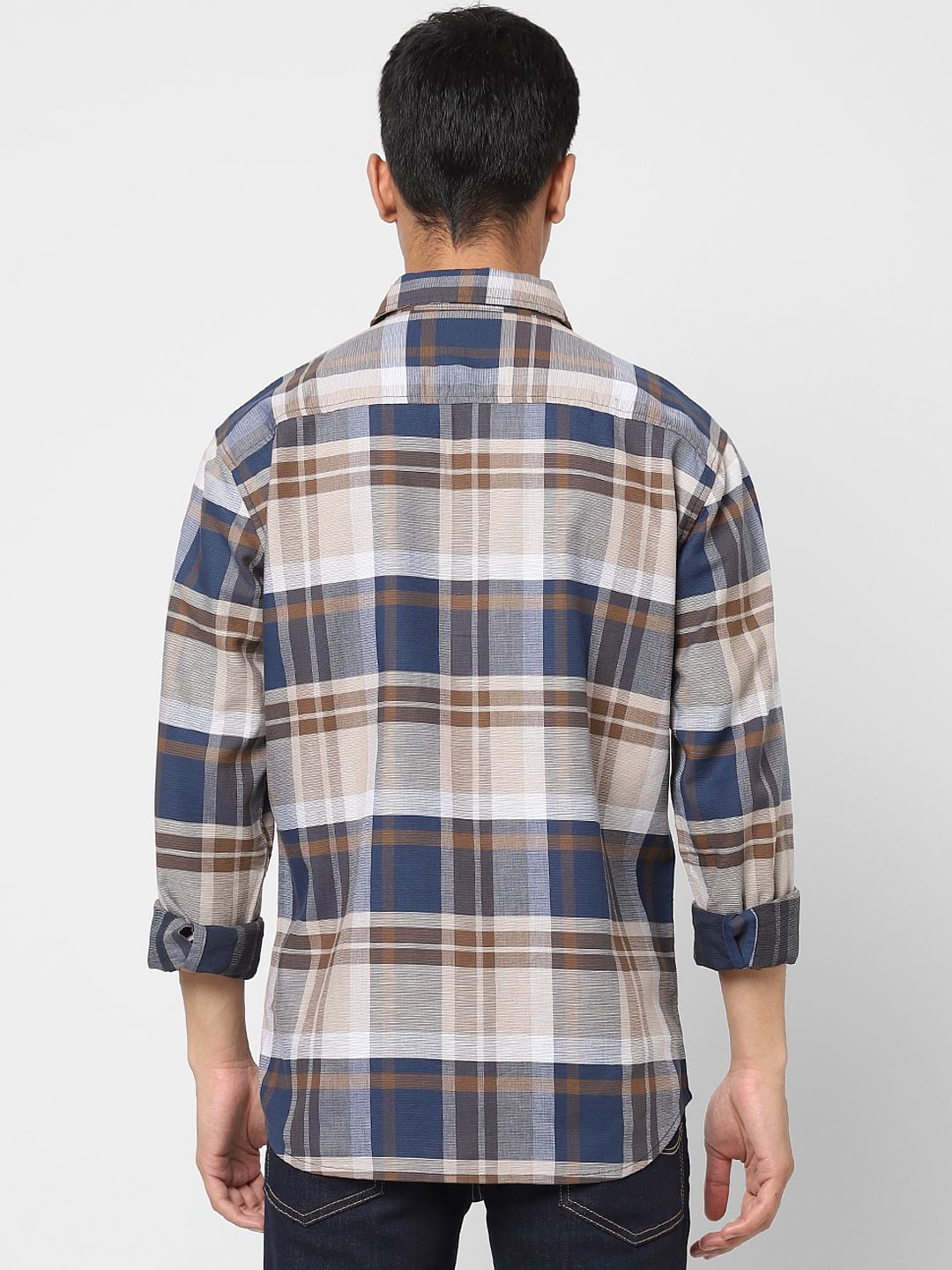 Beige Check Full Sleeves Shirt
