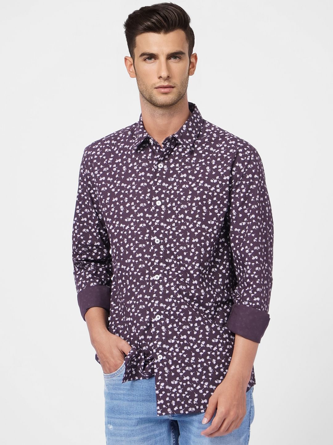 Blue Floral Print Full Sleeves Shirt