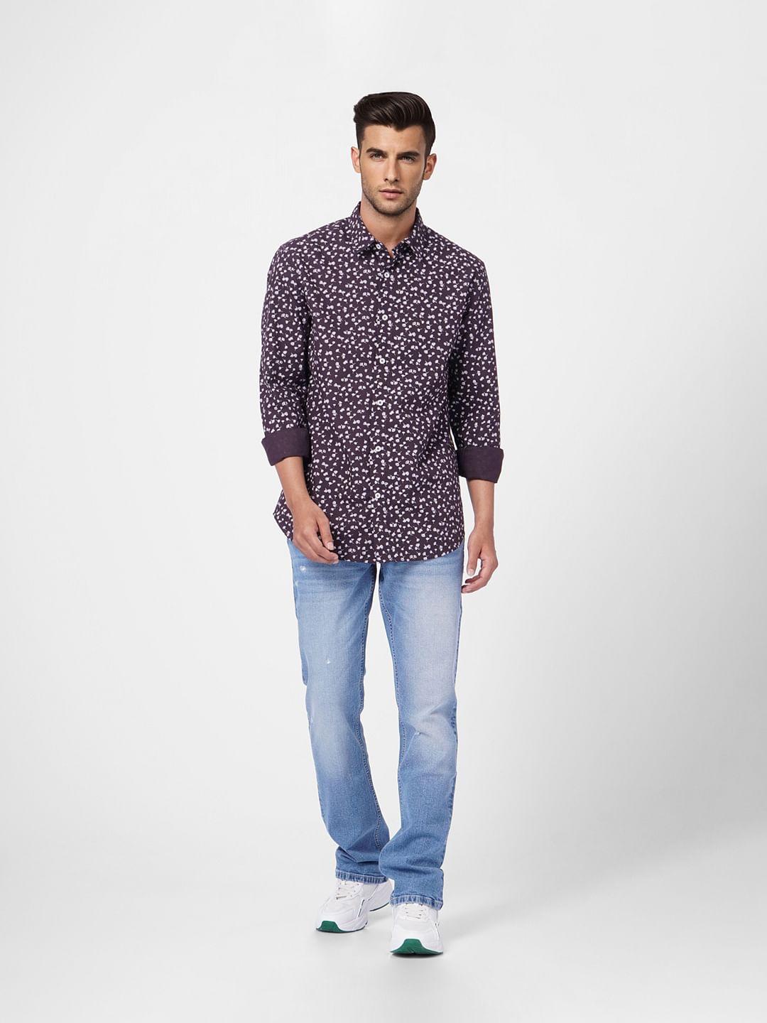Blue Floral Print Full Sleeves Shirt