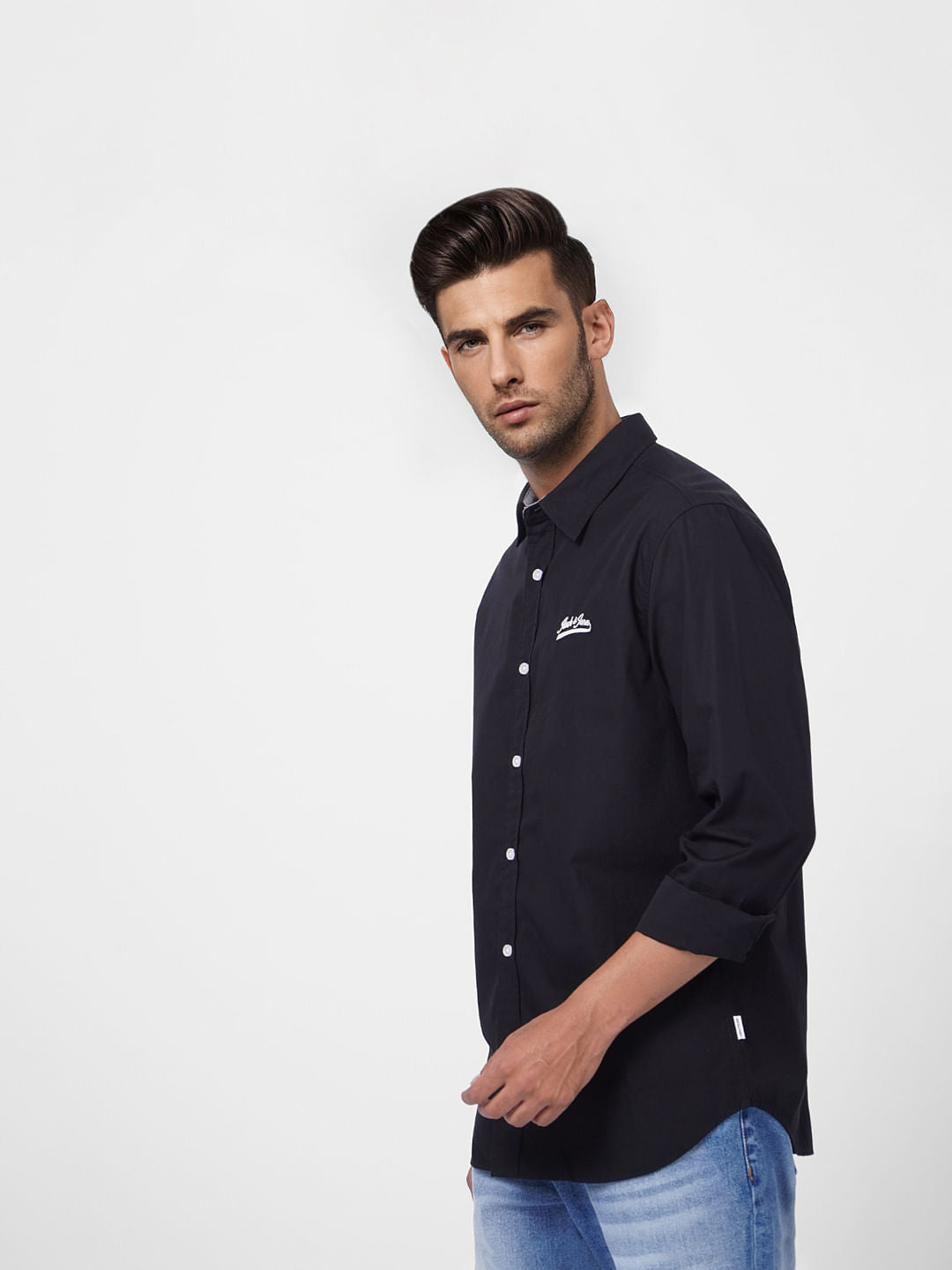 Black Logo Print Full Sleeves Shirt