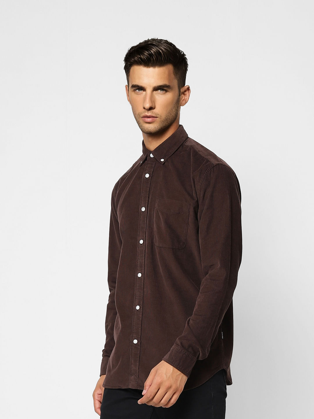 Deep Brown Corduroy Full Sleeves Shirt