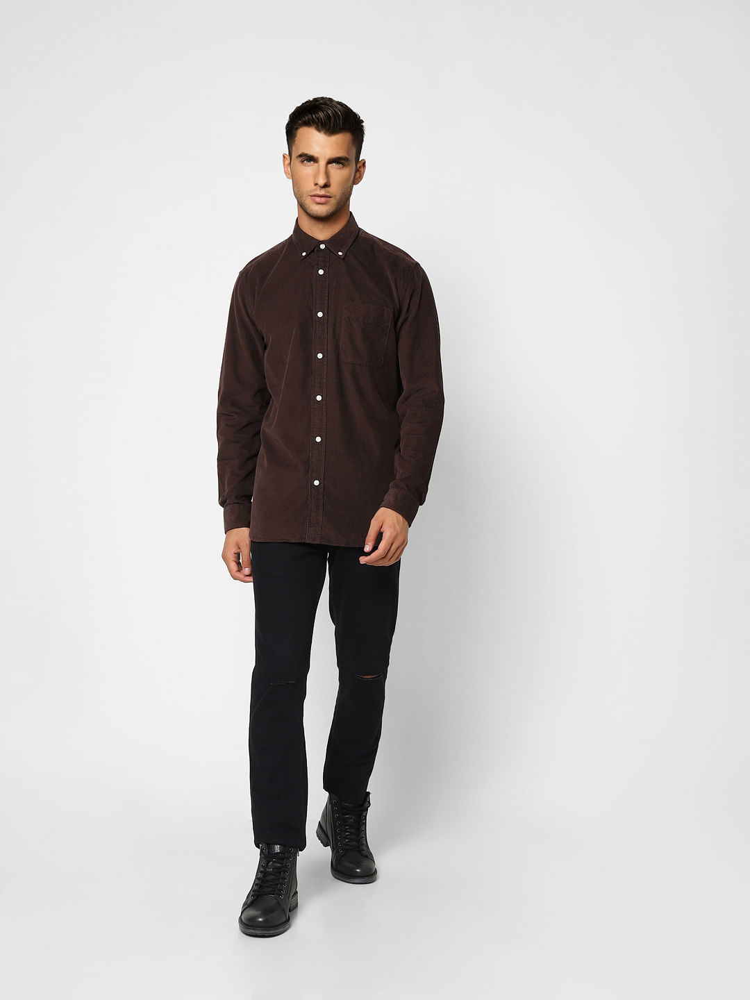 Deep Brown Corduroy Full Sleeves Shirt