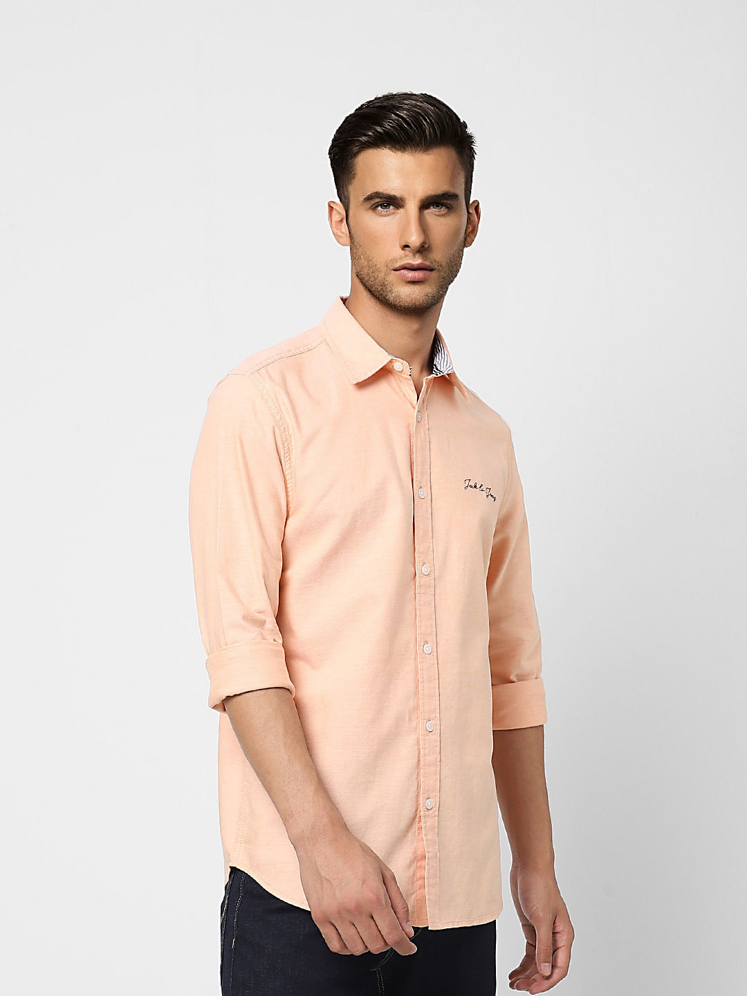 Peach Logo Print Full Sleeves Shirt