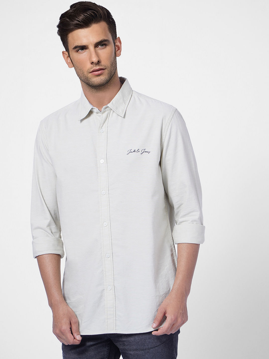 Grey Logo Print Full Sleeves Shirt