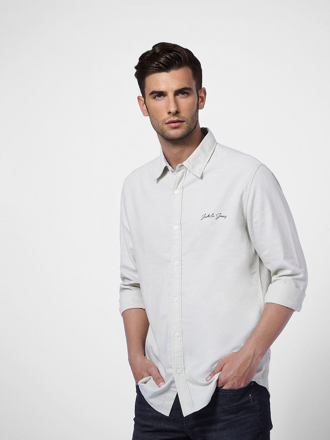 Grey Logo Print Full Sleeves Shirt