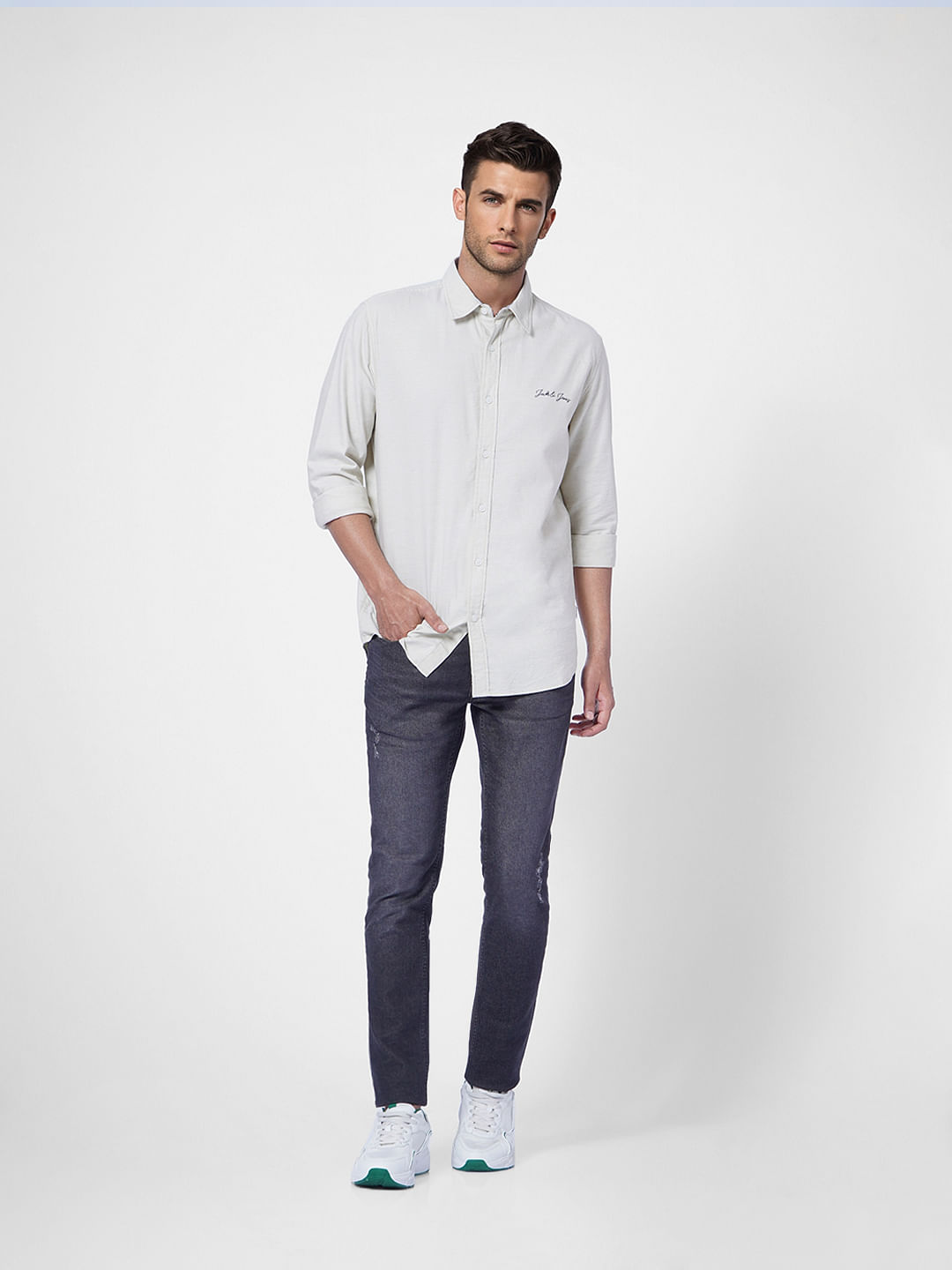 Grey Logo Print Full Sleeves Shirt