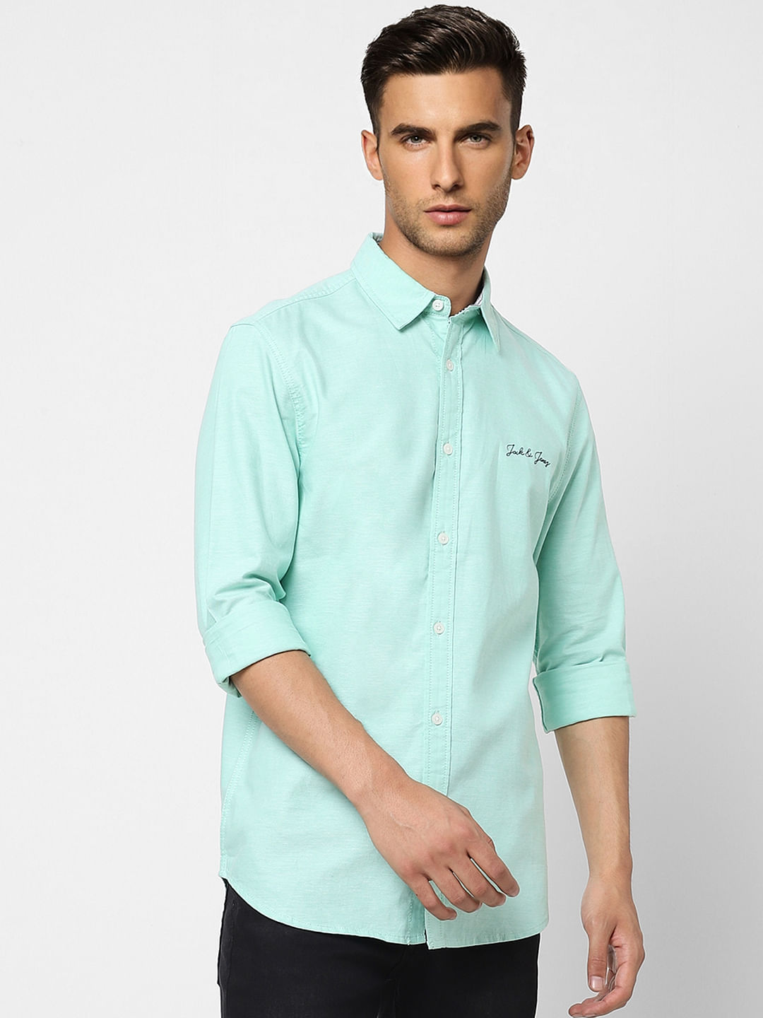 Sea Green Logo Print Full Sleeves Shirt
