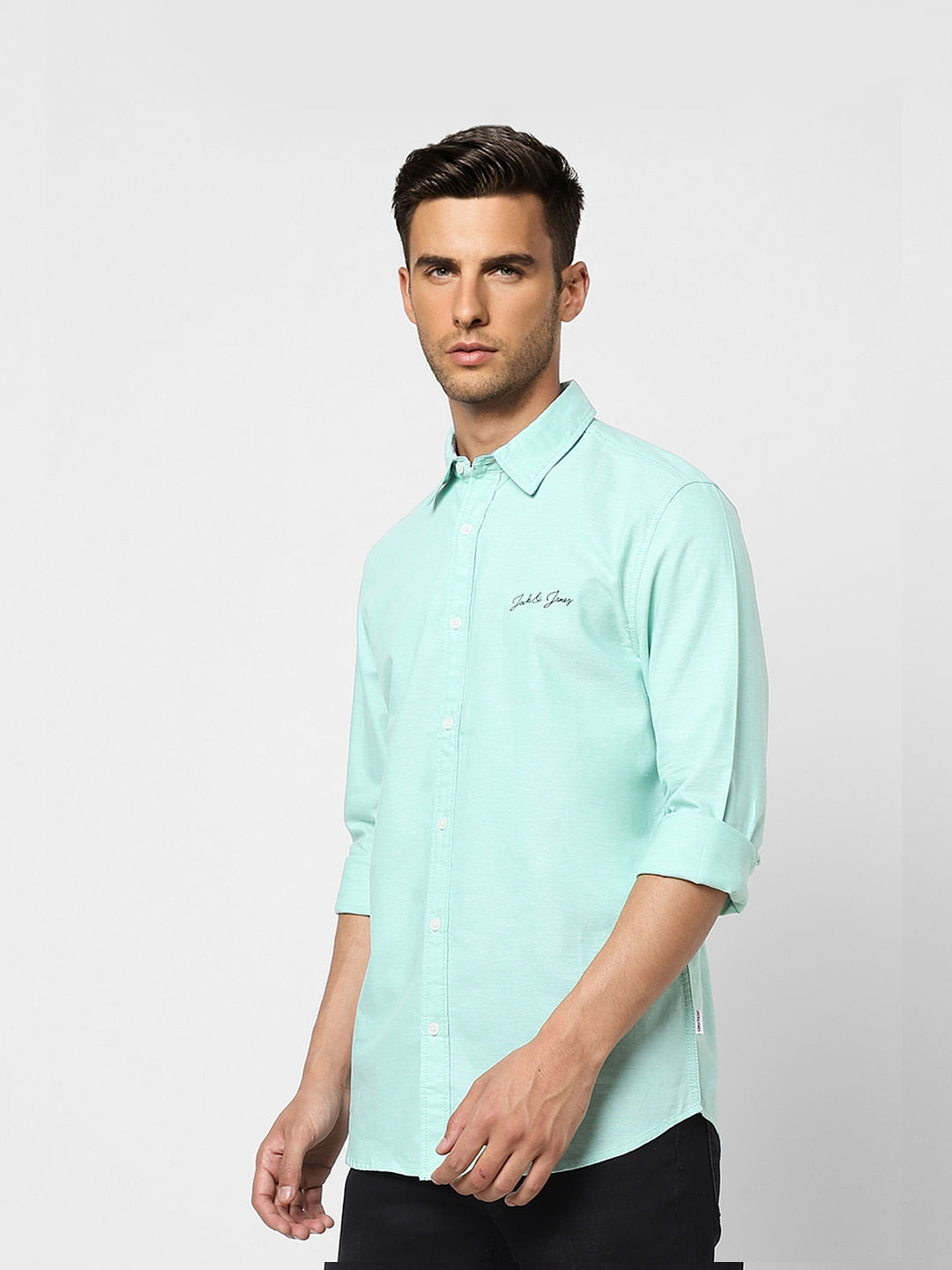 Sea Green Logo Print Full Sleeves Shirt