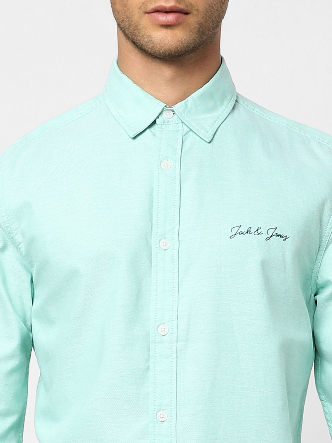 Sea Green Logo Print Full Sleeves Shirt