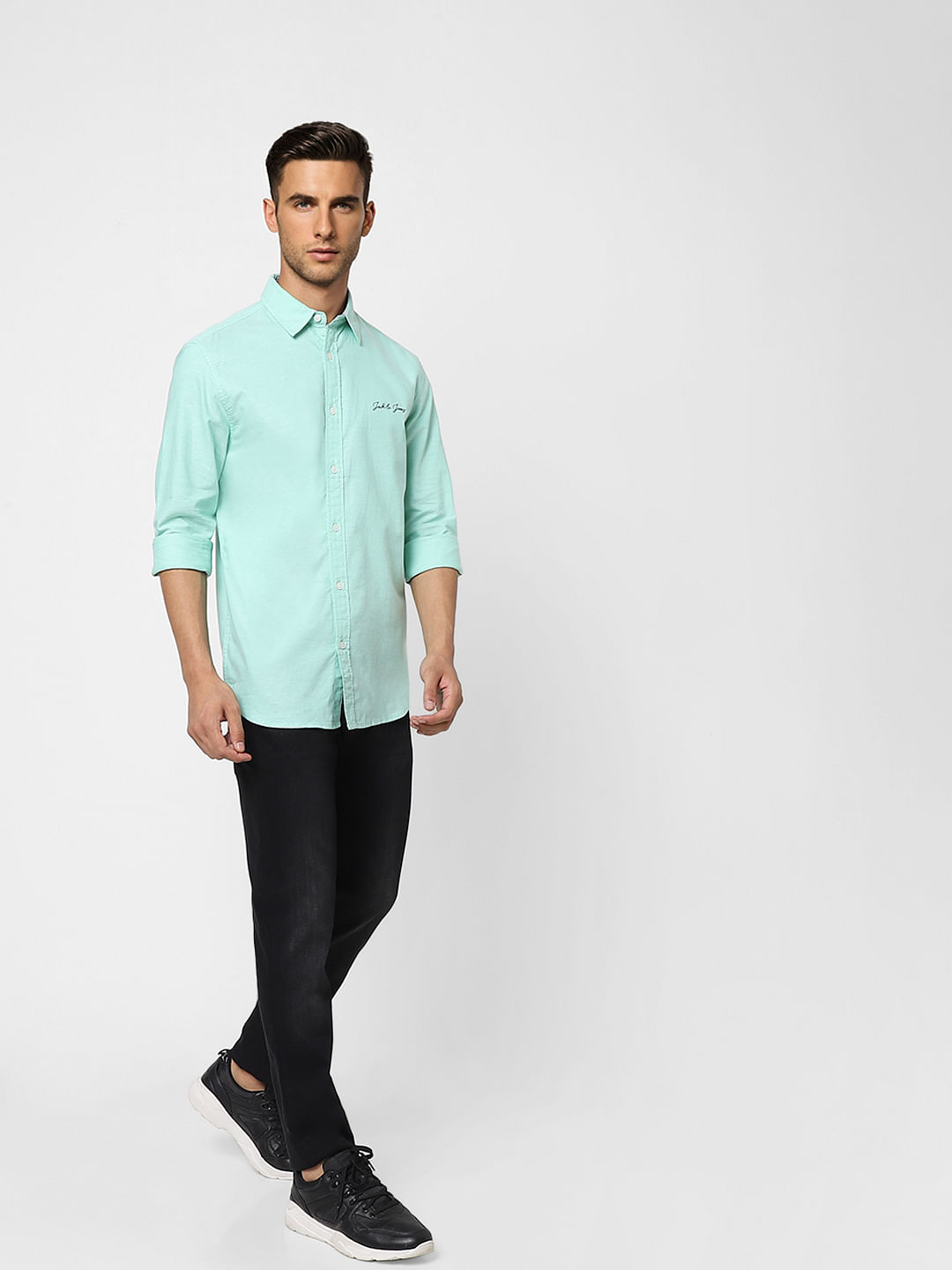 Sea Green Logo Print Full Sleeves Shirt