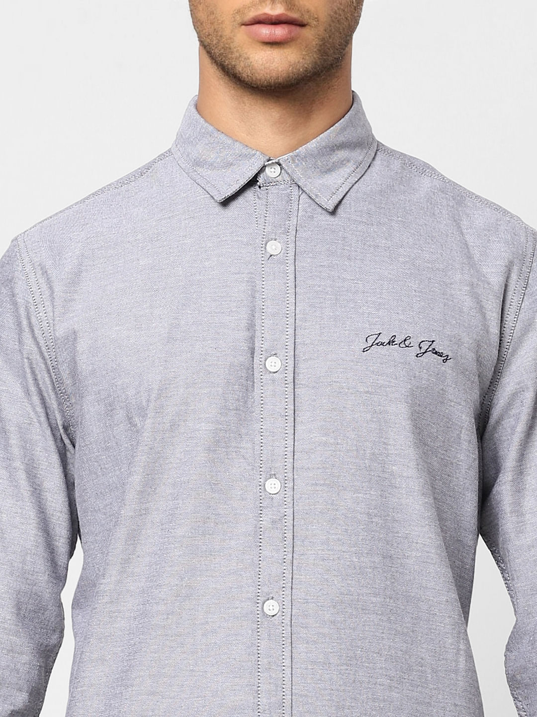 Grey Logo Print Full Sleeves Shirt