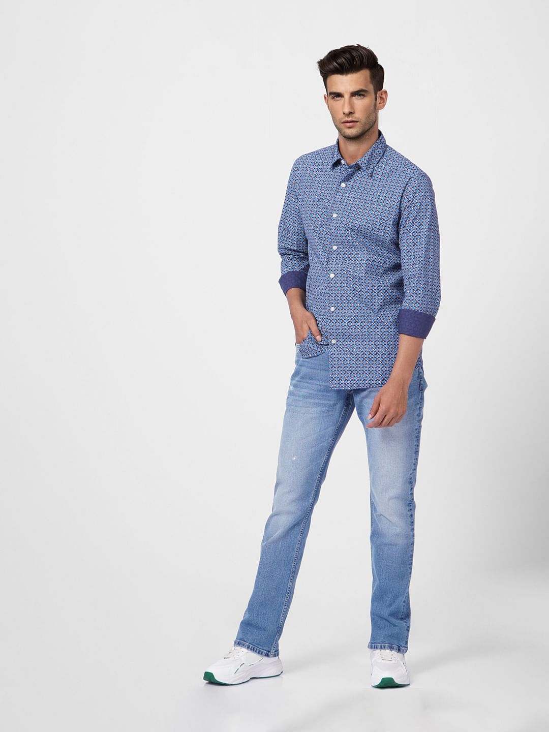 Blue Abstract Print Full Sleeves Shirt