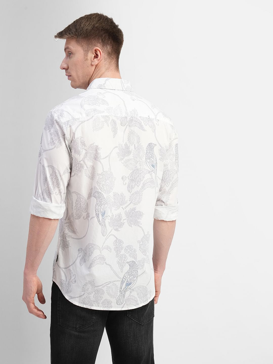 White Printed Full Sleeves Shirt