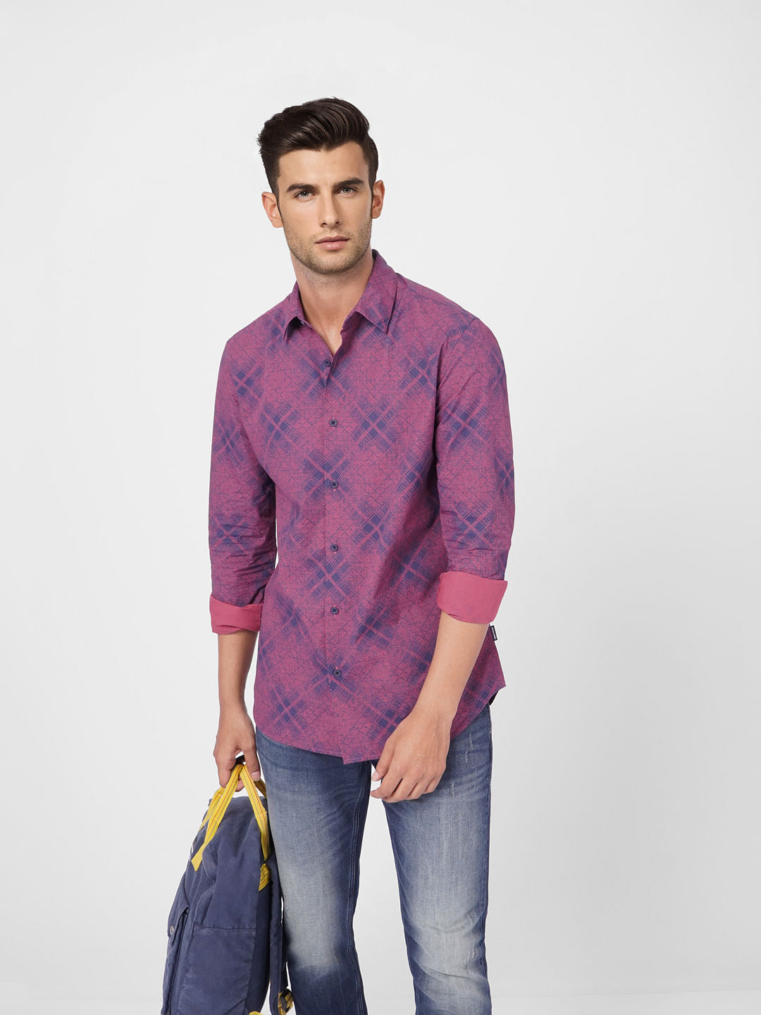 Pink Abstract Print Full Sleeves Shirt