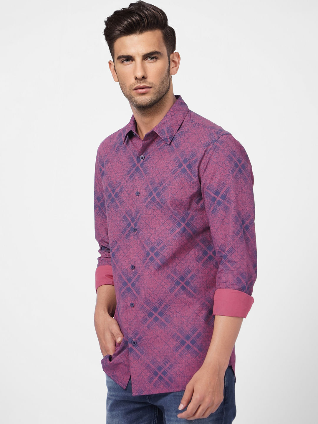 Pink Abstract Print Full Sleeves Shirt