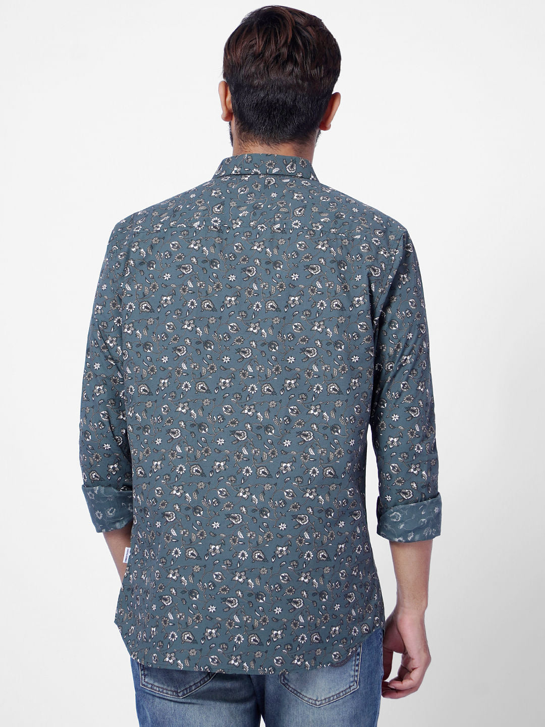 Blue Floral Print Full Sleeves Shirt