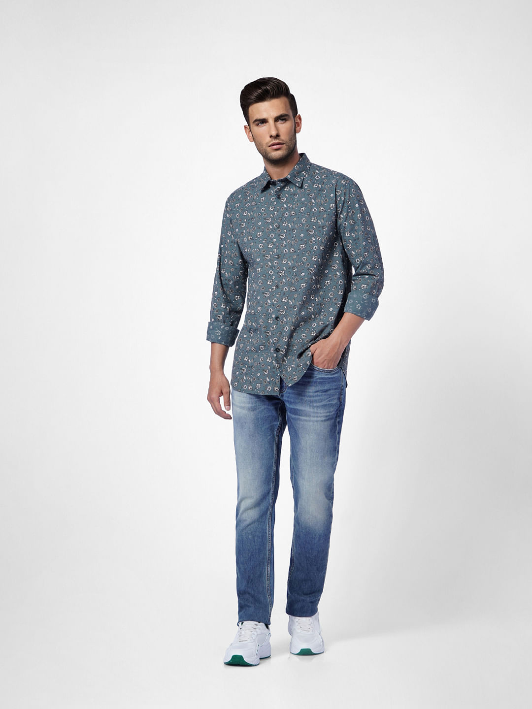 Blue Floral Print Full Sleeves Shirt