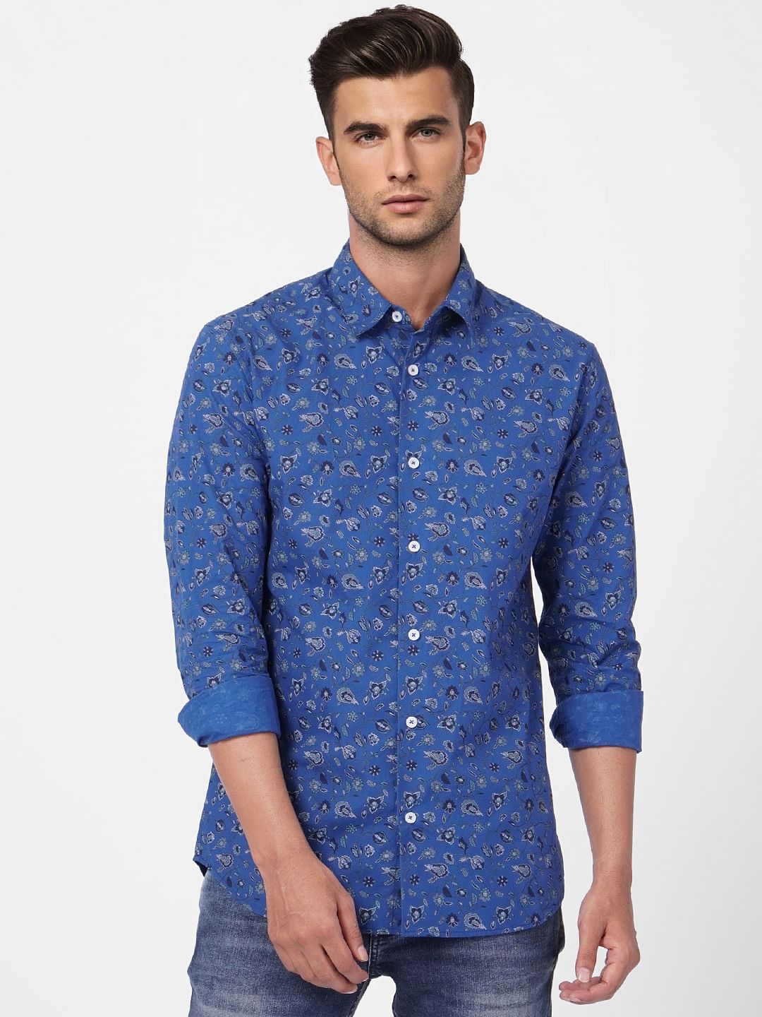 Blue Floral Print Full Sleeves Shirt