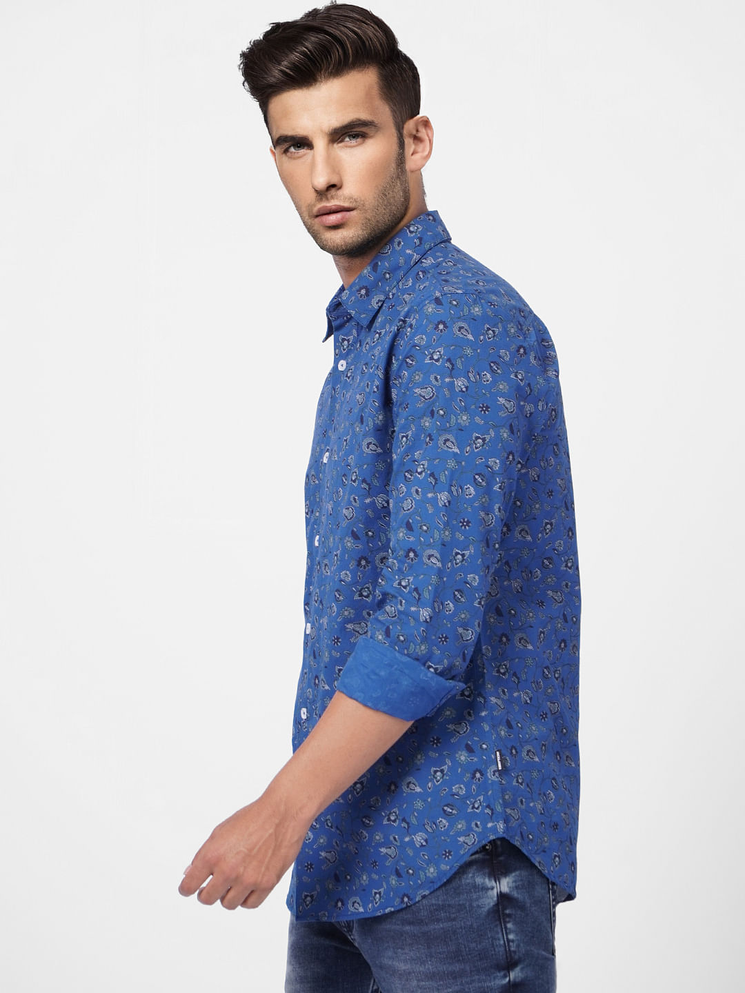 Blue Floral Print Full Sleeves Shirt
