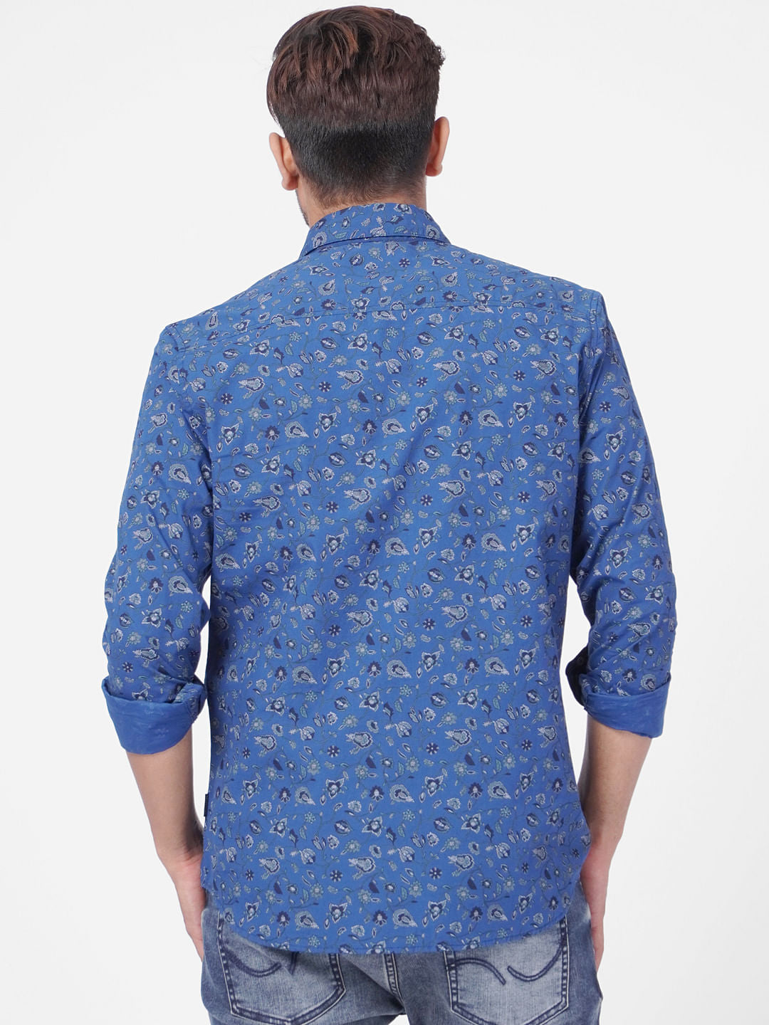 Blue Floral Print Full Sleeves Shirt