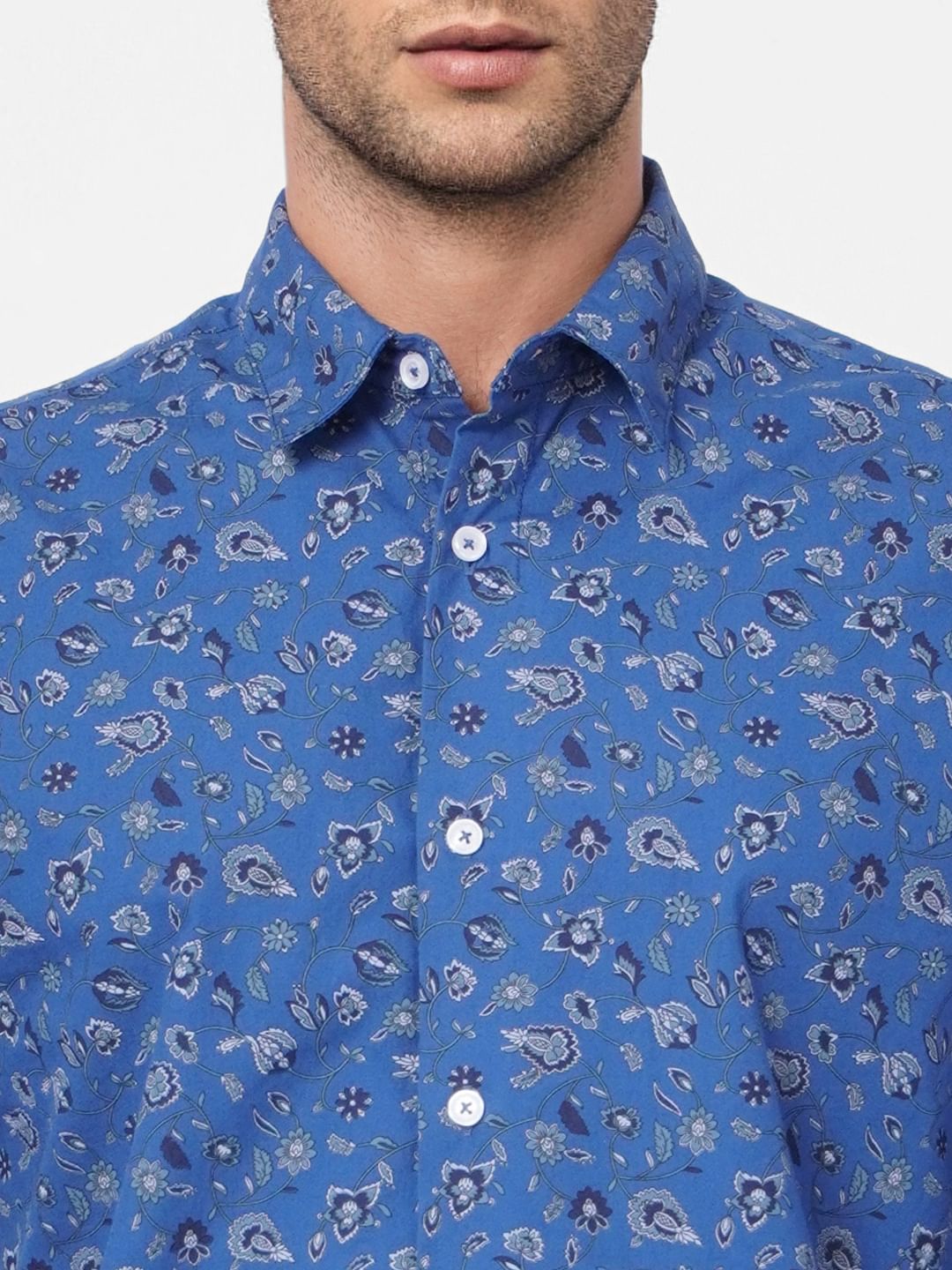 Blue Floral Print Full Sleeves Shirt