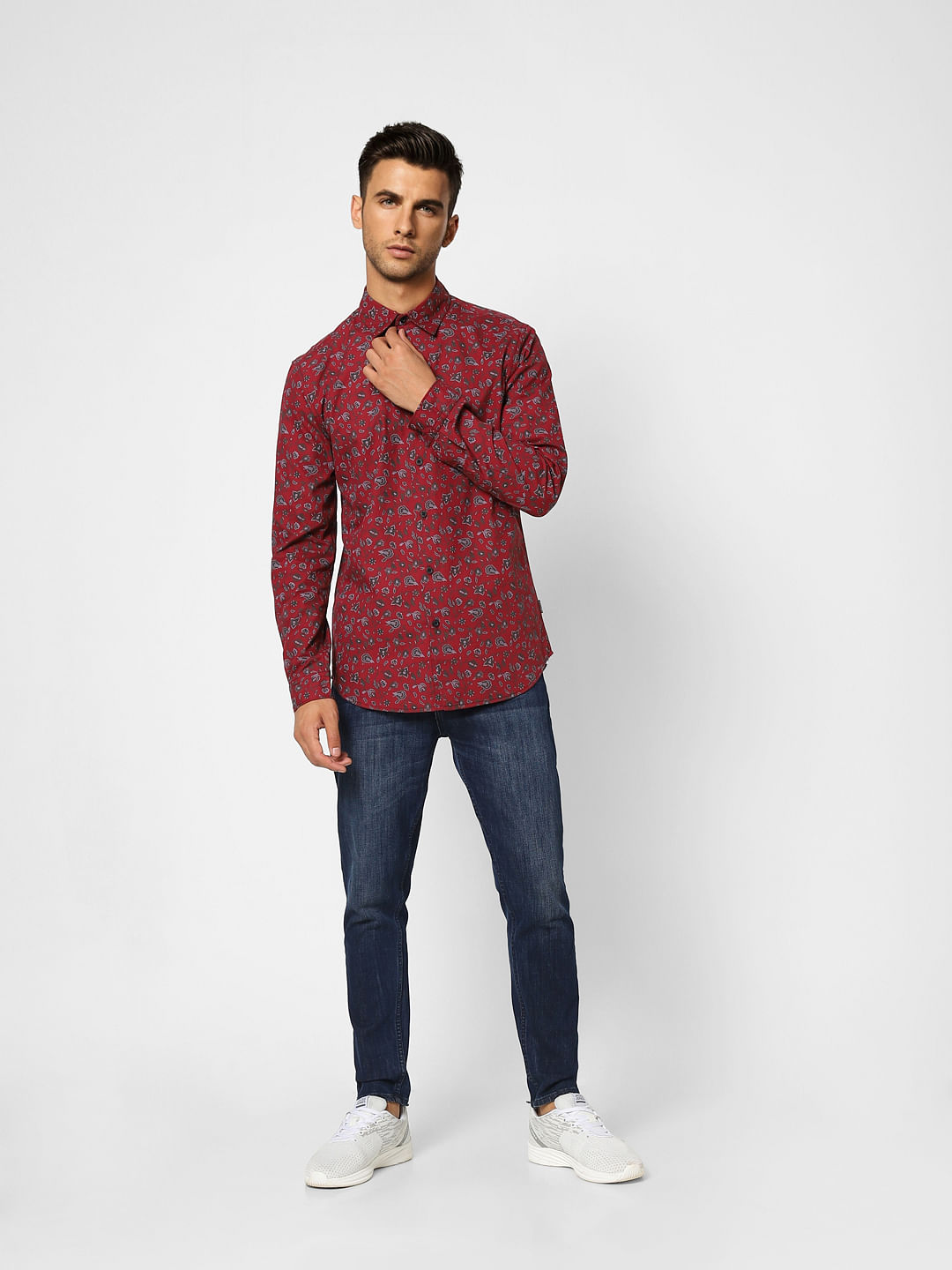 Red Floral Print Full Sleeves Shirt