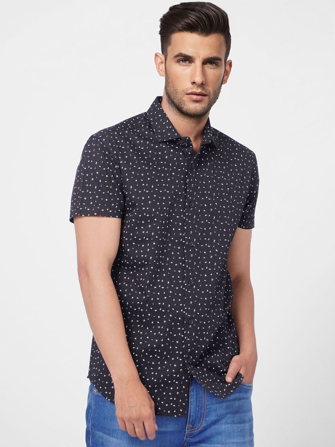 Black Printed Short Sleeves Shirt