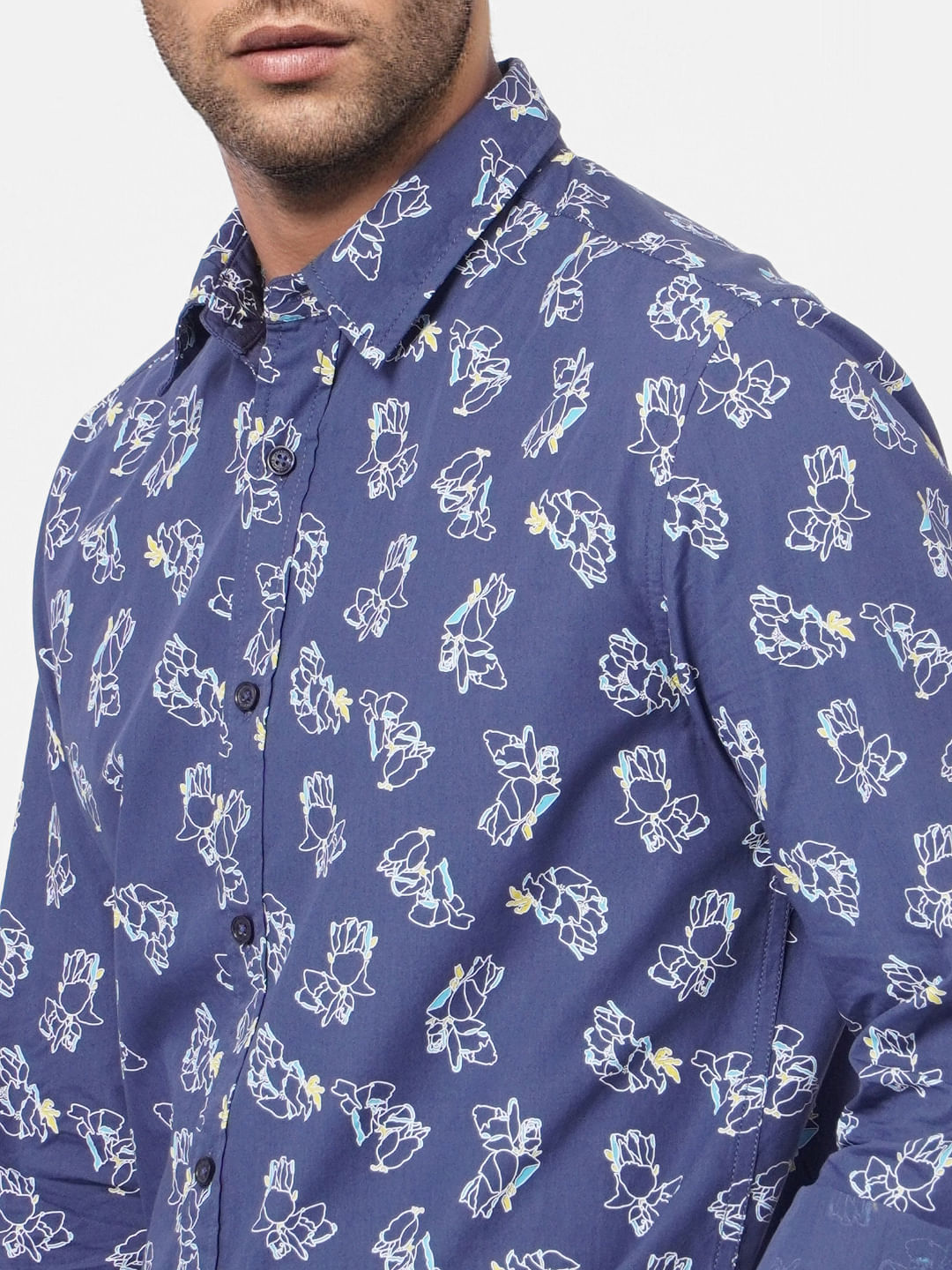 Blue Printed Full Sleeves Shirt