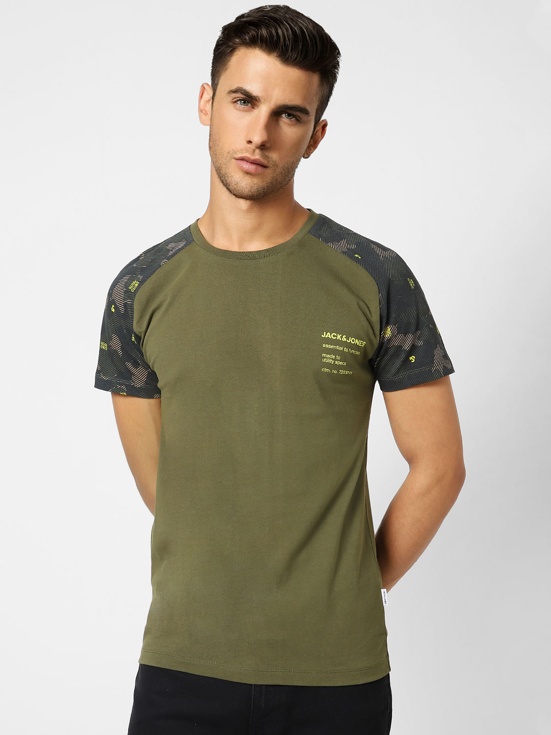 Green Camo Print Crew Neck T-shirt