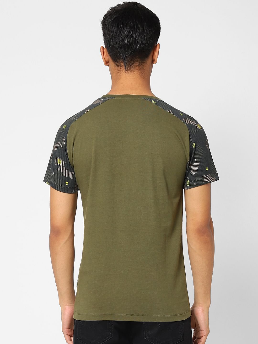 Green Camo Print Crew Neck T-shirt