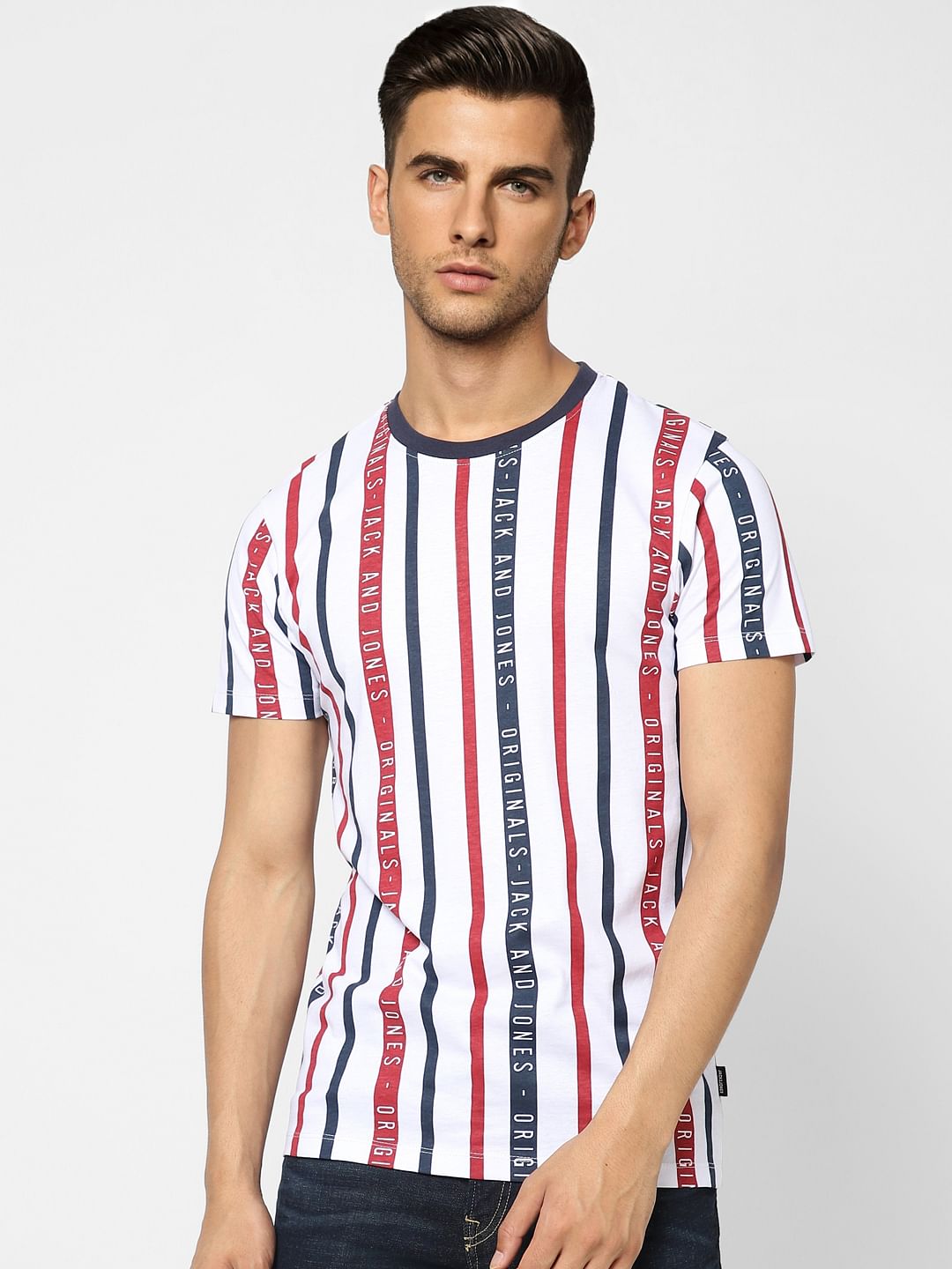 White Striped Crew Neck T-shirt