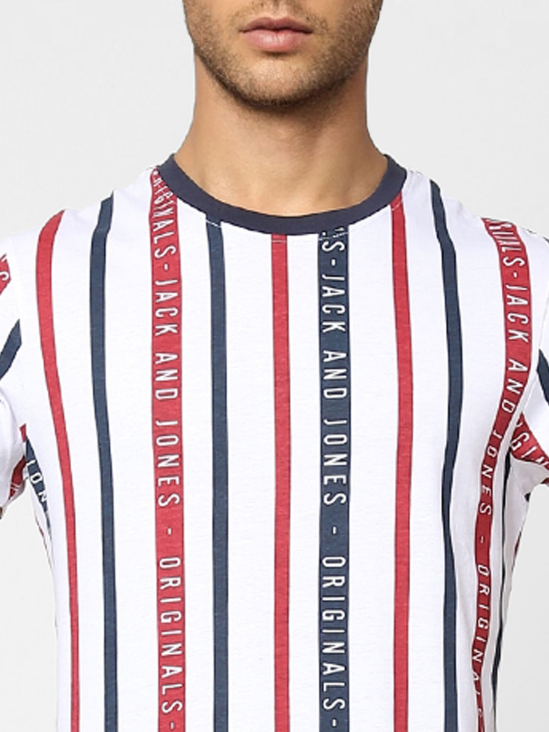 White Striped Crew Neck T-shirt