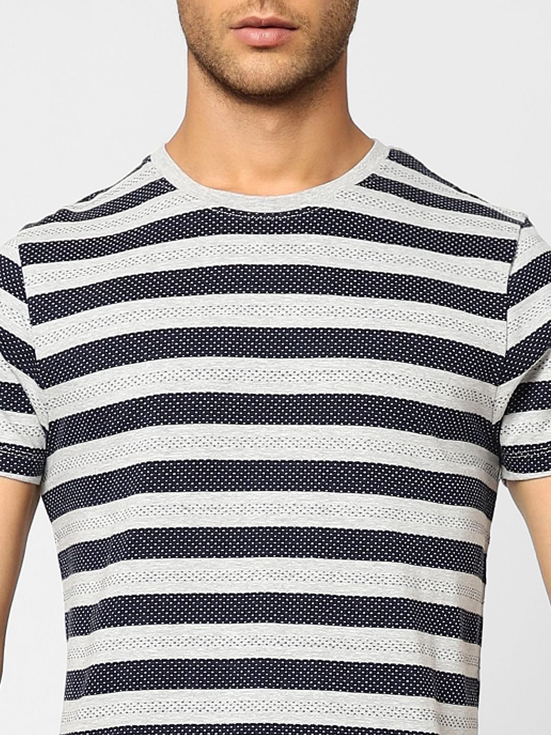 Light Grey Striped Crew Neck T-shirt