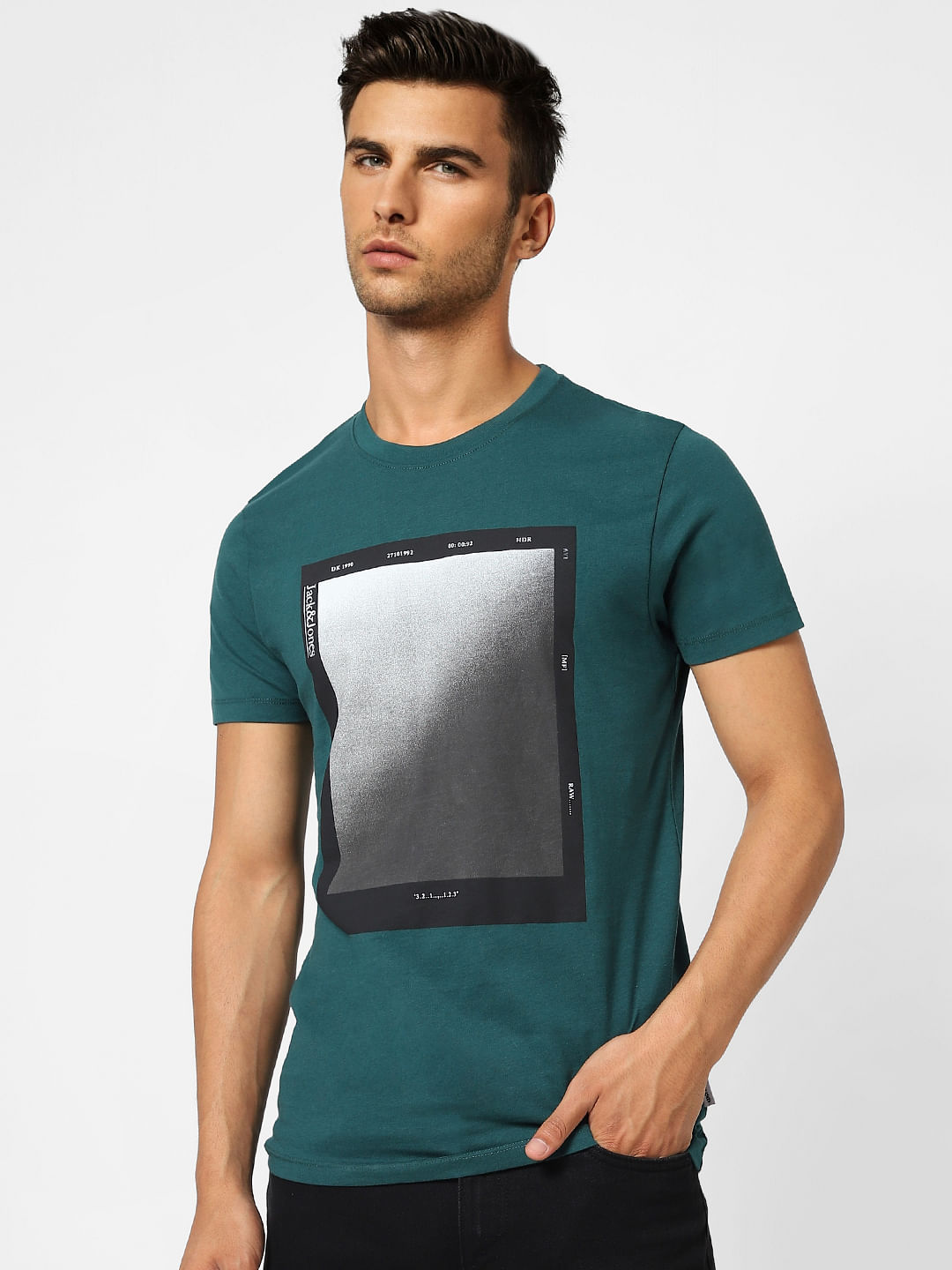 Dark Green Graphic Print Crew Neck T-shirt