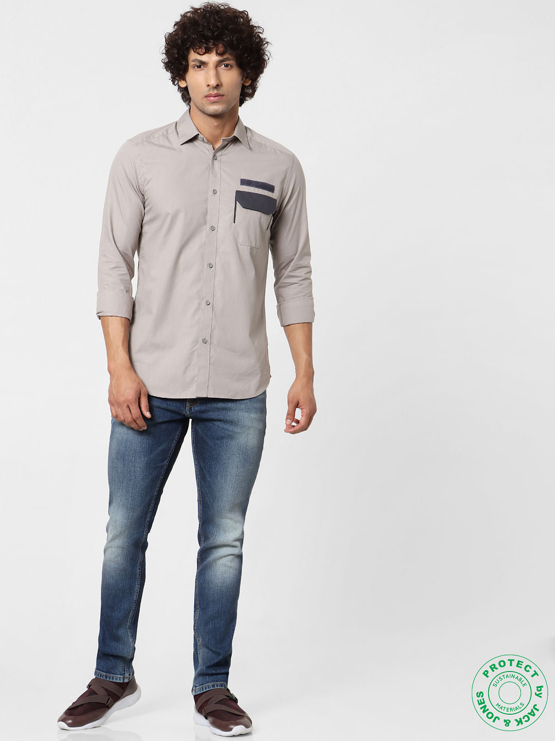 Beige Graphic Print Full Sleeves Shirt