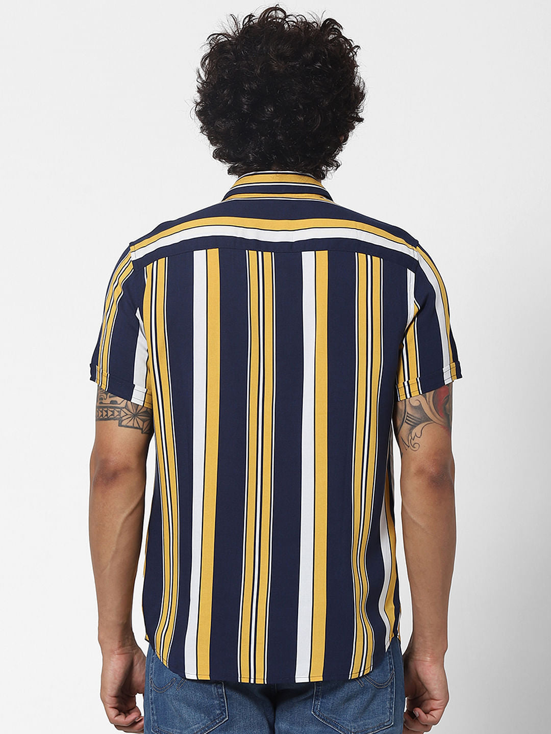 Yellow Striped Short Sleeves Shirt