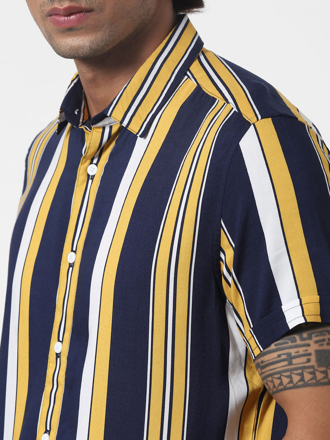 Yellow Striped Short Sleeves Shirt