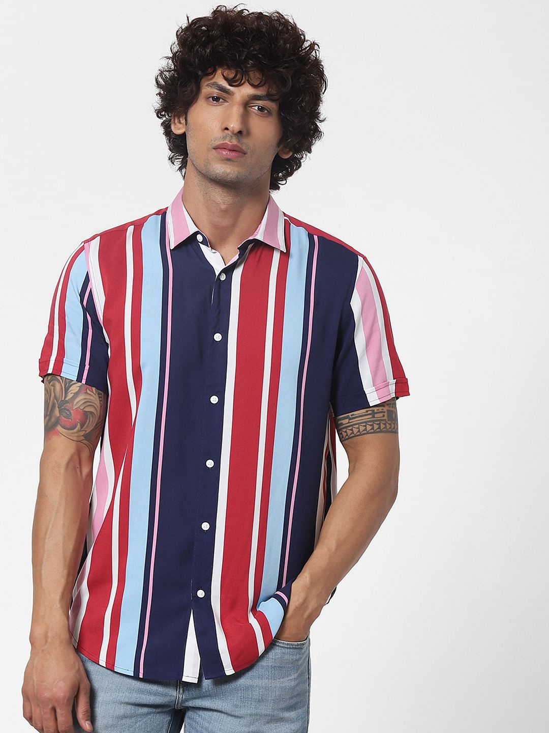 Red Striped Short Sleeves Shirt