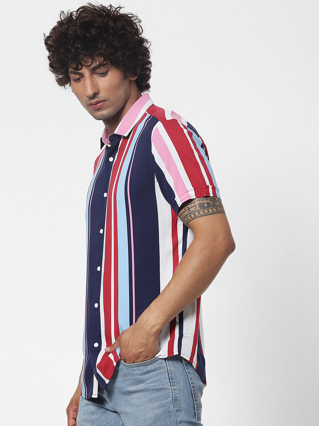 Red Striped Short Sleeves Shirt